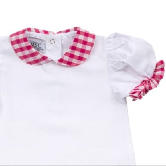 MSC Smocked Blue or Pink gingham day gown 0-6m layette church monogram Easter - Picture 6 of 9